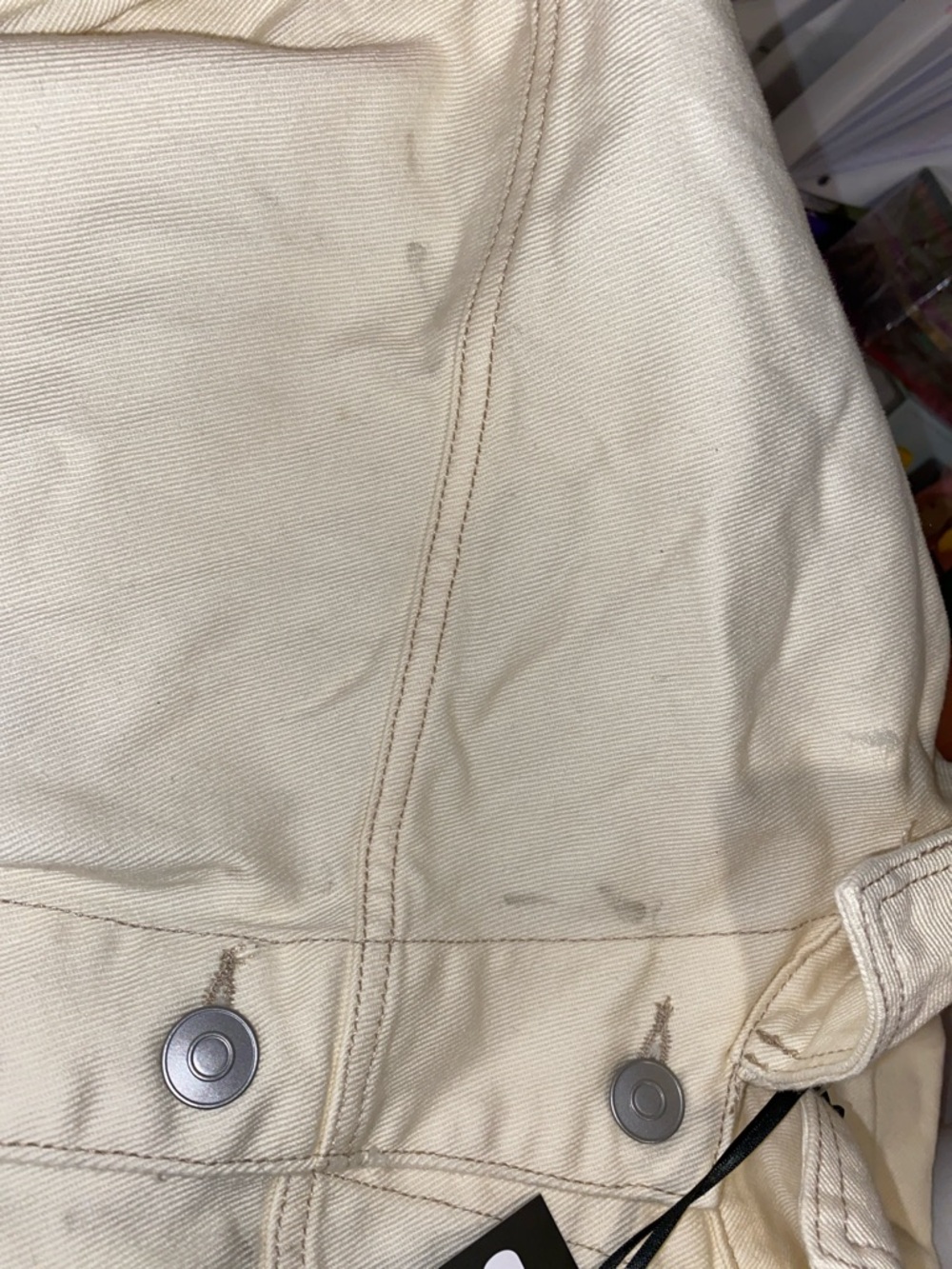 Cream Oversized Contrast Stitch Denim Jacket see pic & description - Picture 9 of 10